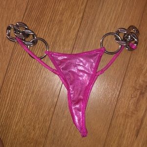 Metallic pink bikini bottoms with plastic chain
